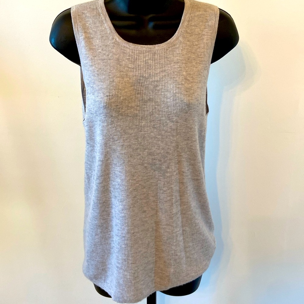 PURE Collection 100% Pure Cashmere Sleeveless Crew Neck Top Light Gray Size 12